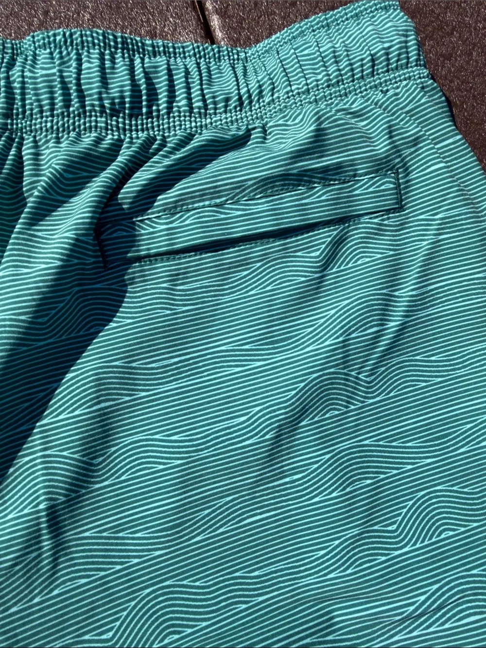 Nautica Men’s Teal Striped Swim Trunks with White Drawcord